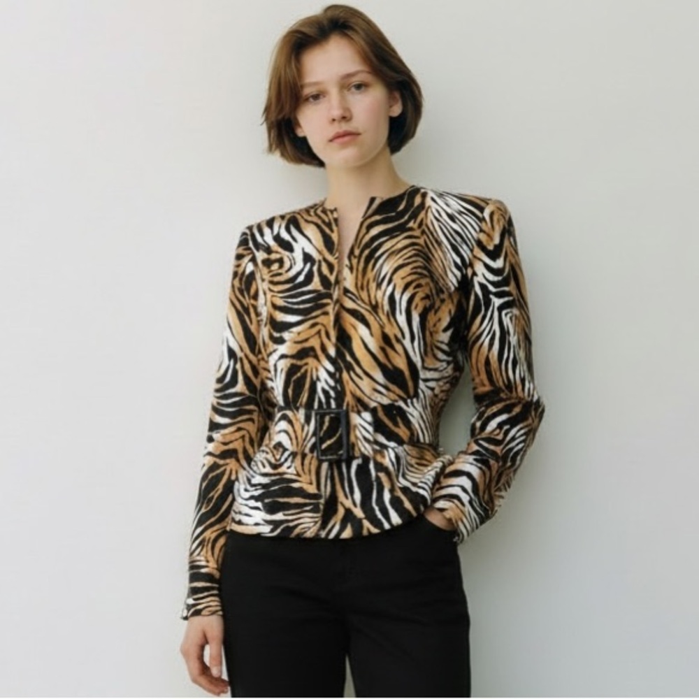 Animal print Liz Claiborne jacket blazer office siren top blouse sz4 Mob Wife